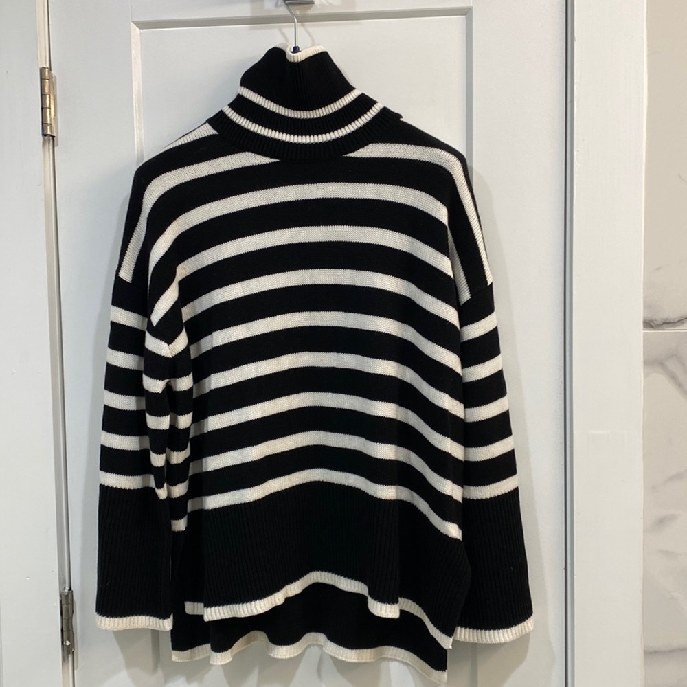 Toteme inspired striped wool/cotton turtleneck sweater